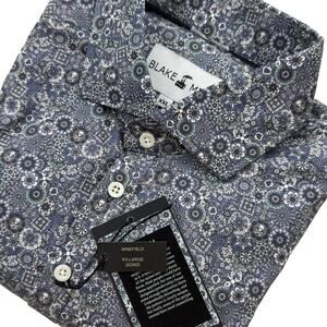 Blake Mill Men's XXL Blue Floral SKULLS Cotton Button Down Shirt NWT Casual